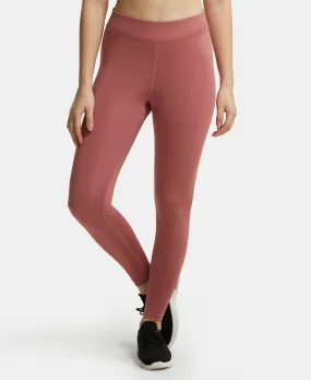 Microfiber Elastane Stretch Performance Leggings with Broad Waistband - Withered Rose