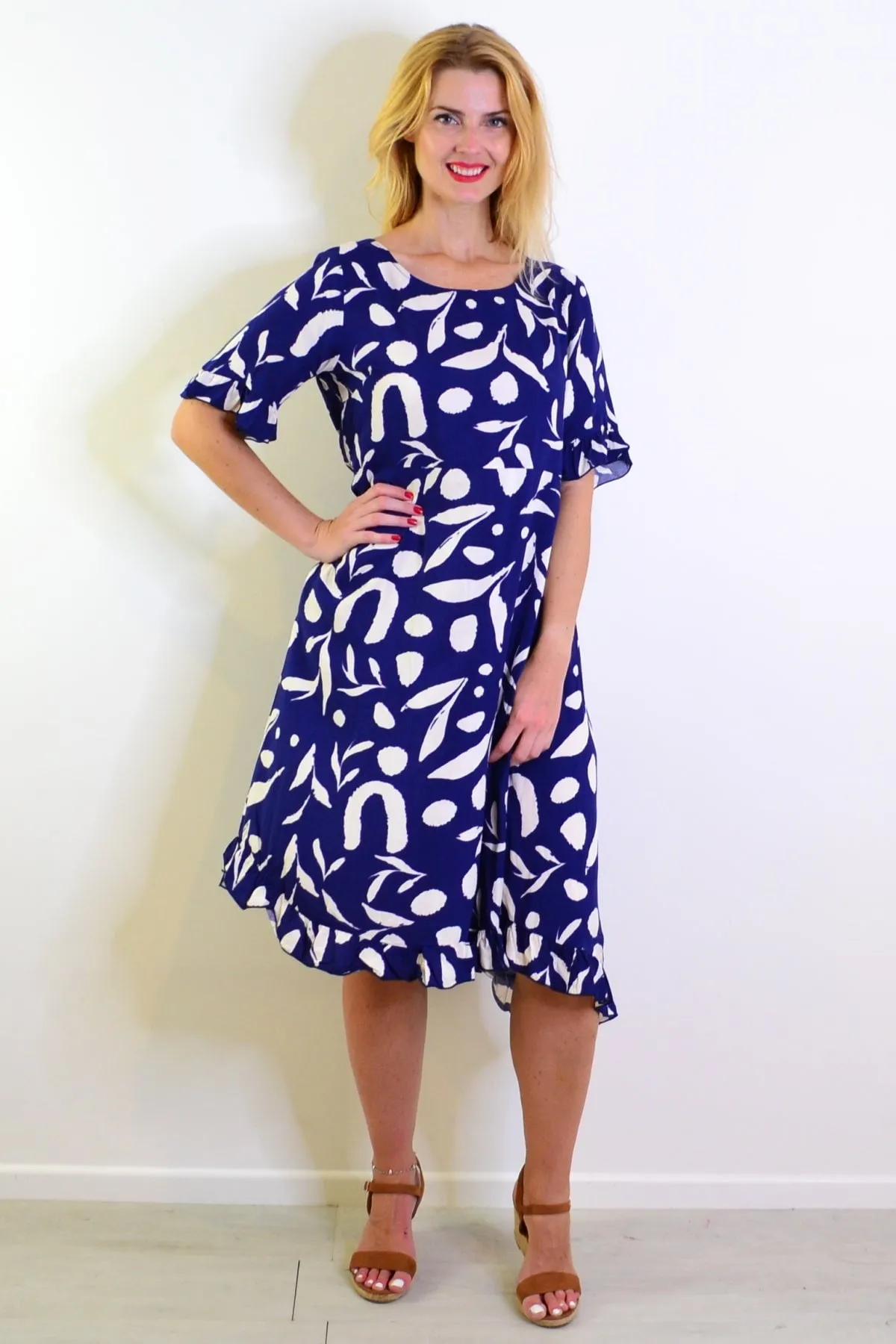 Navy White Spots Print Summer Dress