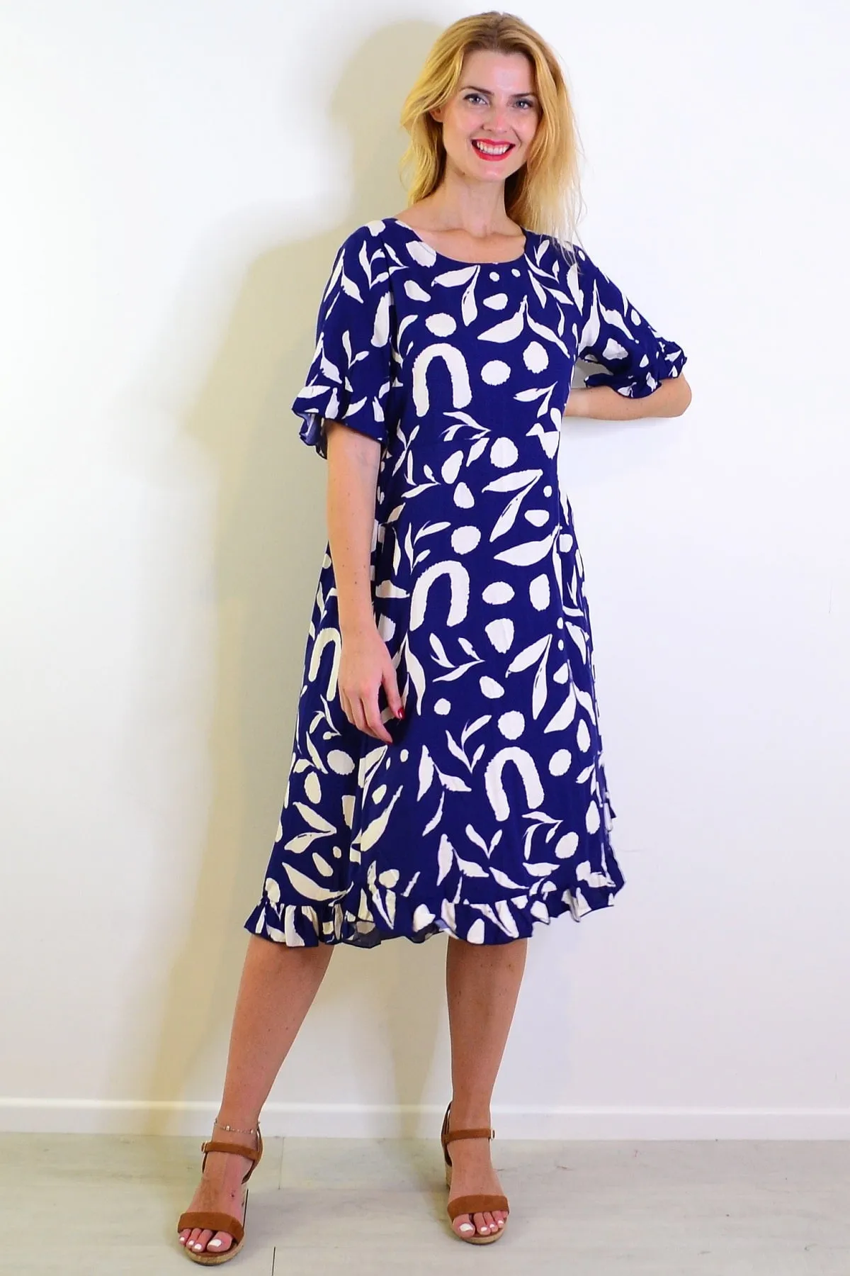 Navy White Spots Print Summer Dress