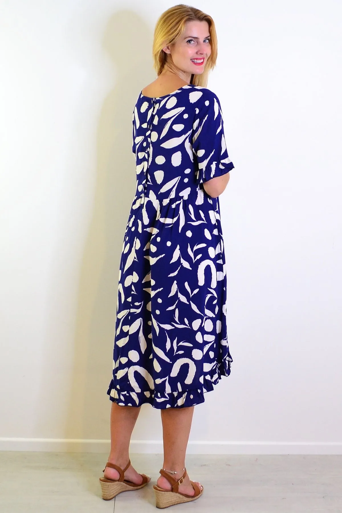 Navy White Spots Print Summer Dress