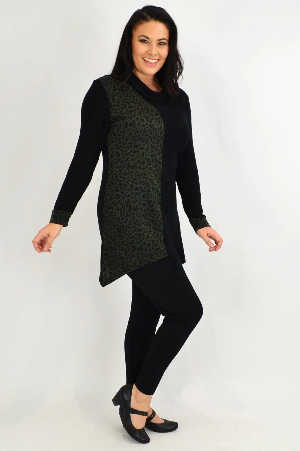 Olive Leopard Cuff Tunic Top