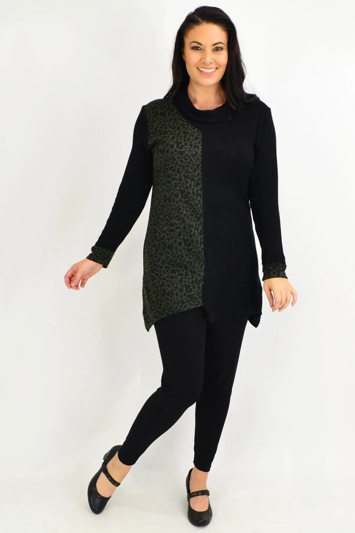 Olive Leopard Cuff Tunic Top