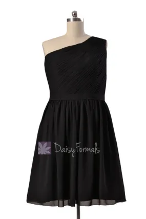 Plus Size Short One Shoulder Chiffon Bridesmaid Dress Black Formal Dress(BM10822S)