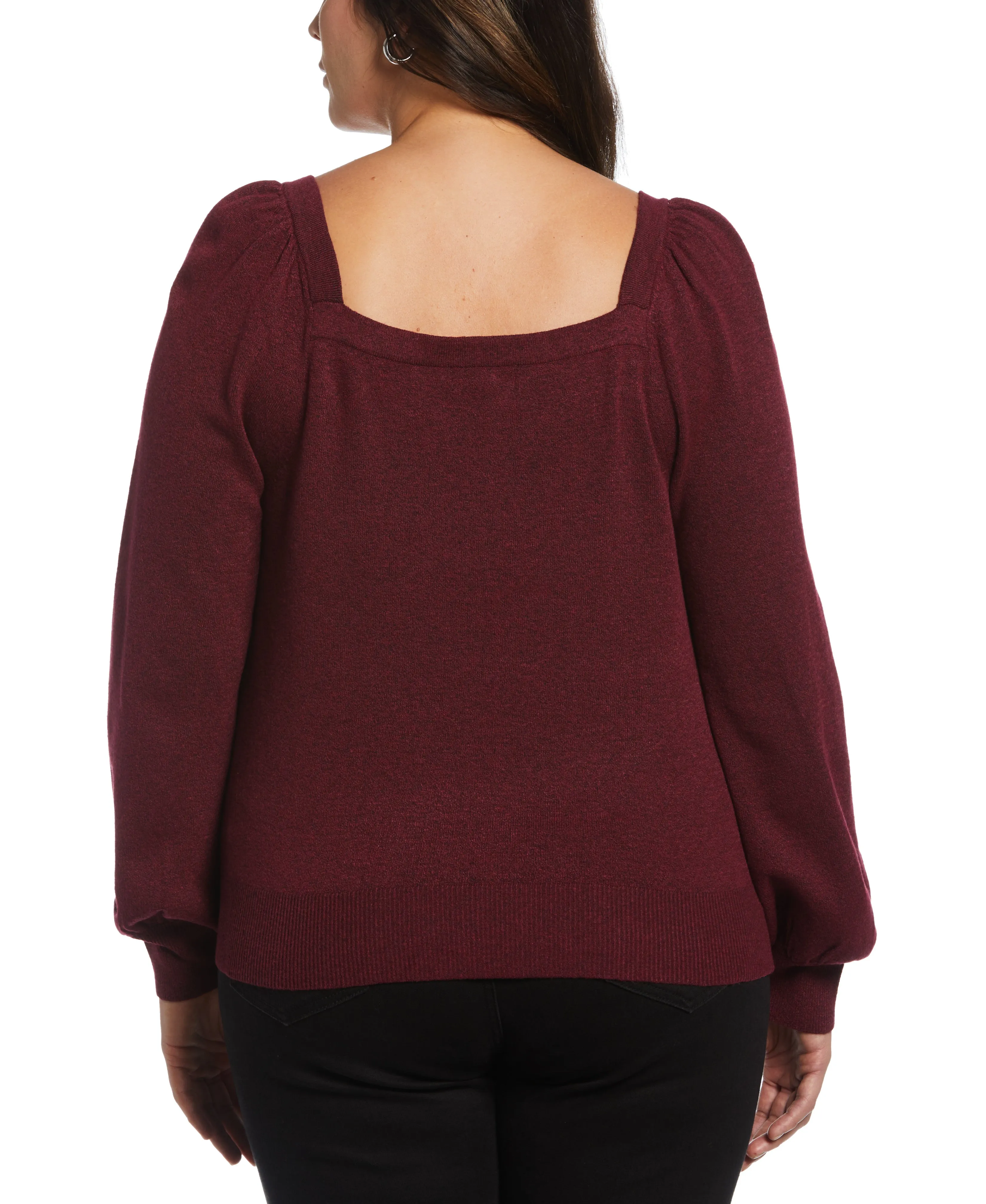 Plus Size Square Neck Puff Sleeve Sweater