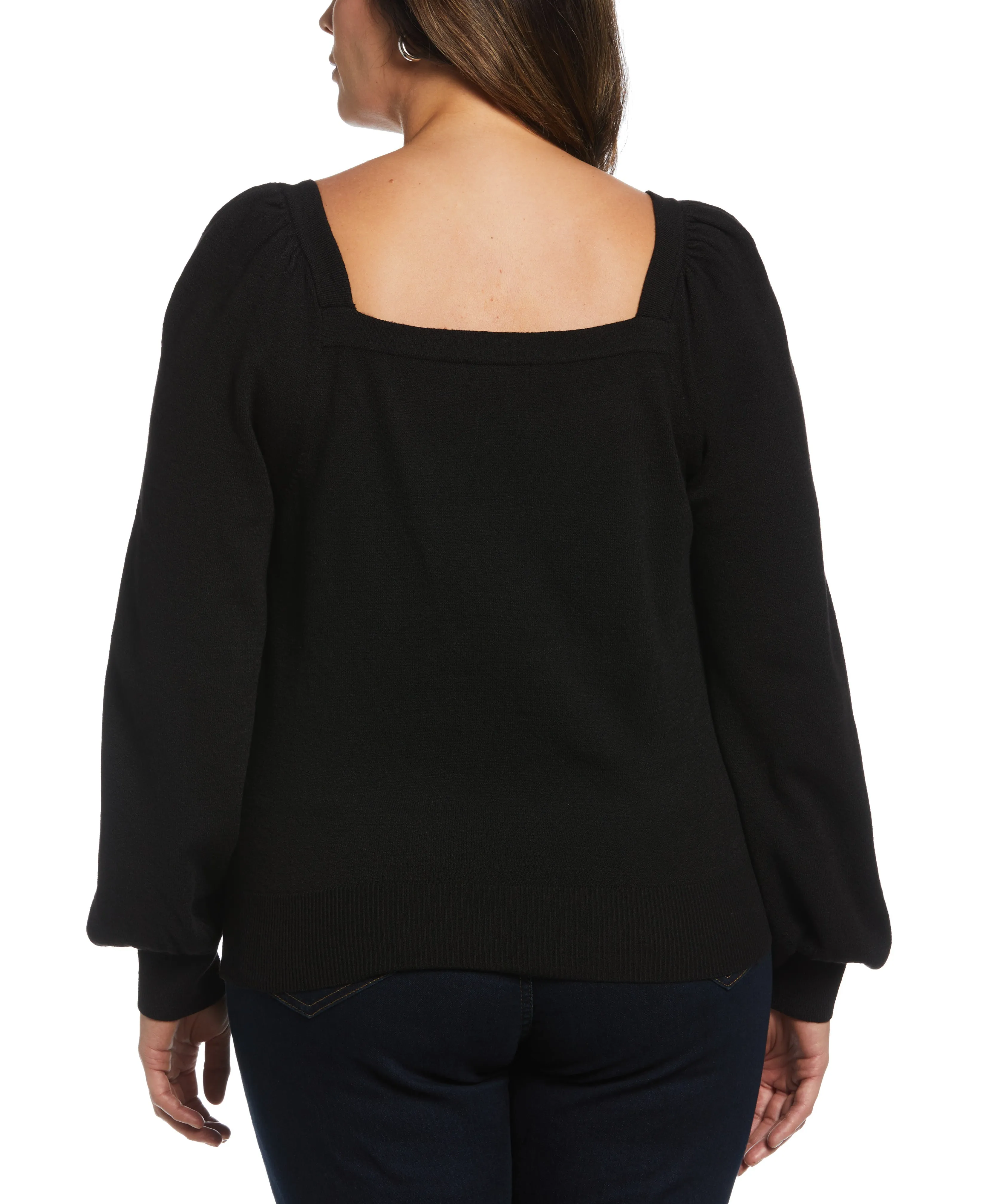 Plus Size Square Neck Puff Sleeve Sweater