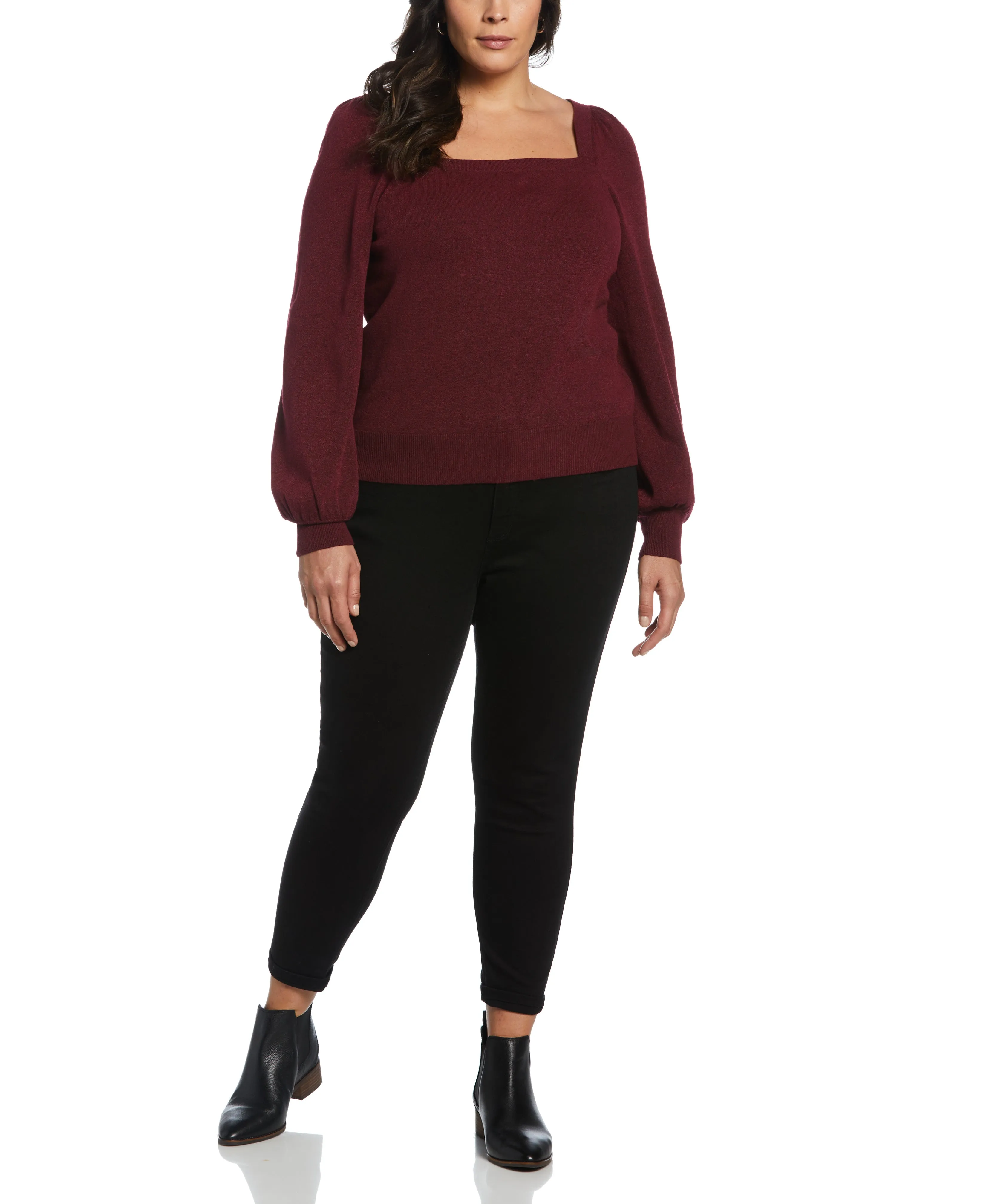 Plus Size Square Neck Puff Sleeve Sweater