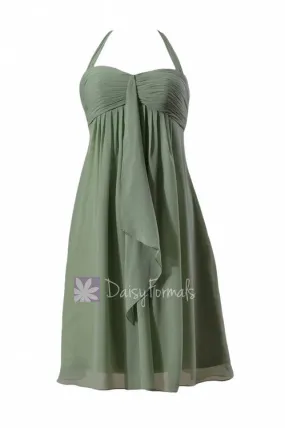 Pretty Halter Chiffon Bridesmaid Dress Sweetheart Short Bridal Party Dress(BM892S)