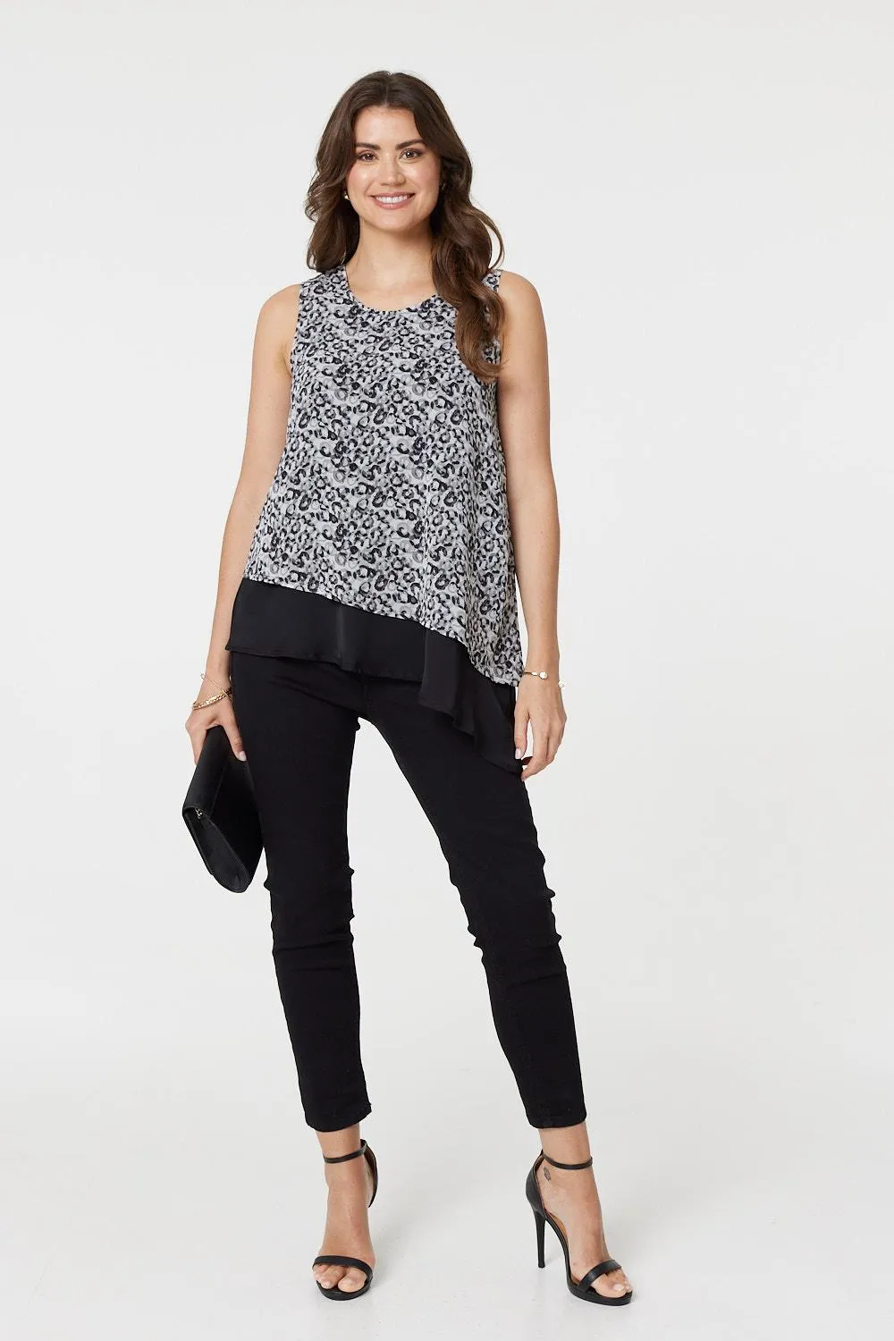 Printed Asymmetric Sleeveless Tunic Top