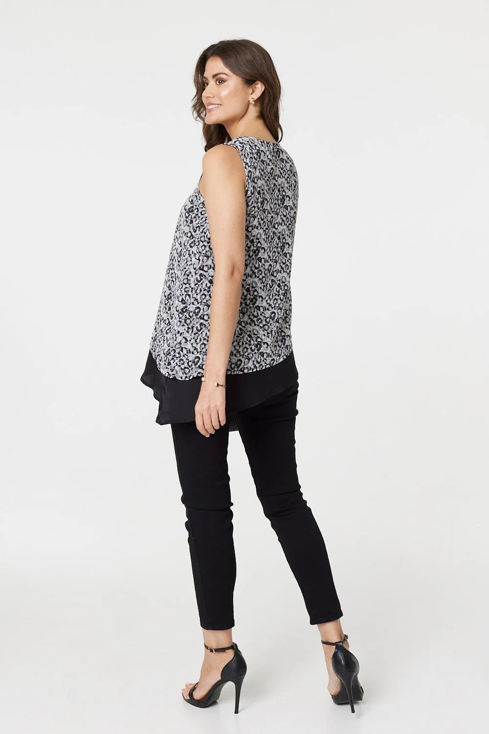 Printed Asymmetric Sleeveless Tunic Top