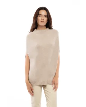 Pure Cashmere Side Slits Poncho Beige