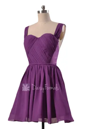 Purple Sweetheart Chiffon Mini Skirt Bridesmaid Dress W/Straps Sexy Short Prom Dress(BM1426A)