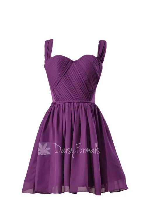 Purple Sweetheart Chiffon Mini Skirt Bridesmaid Dress W/Straps Sexy Short Prom Dress(BM1426A)