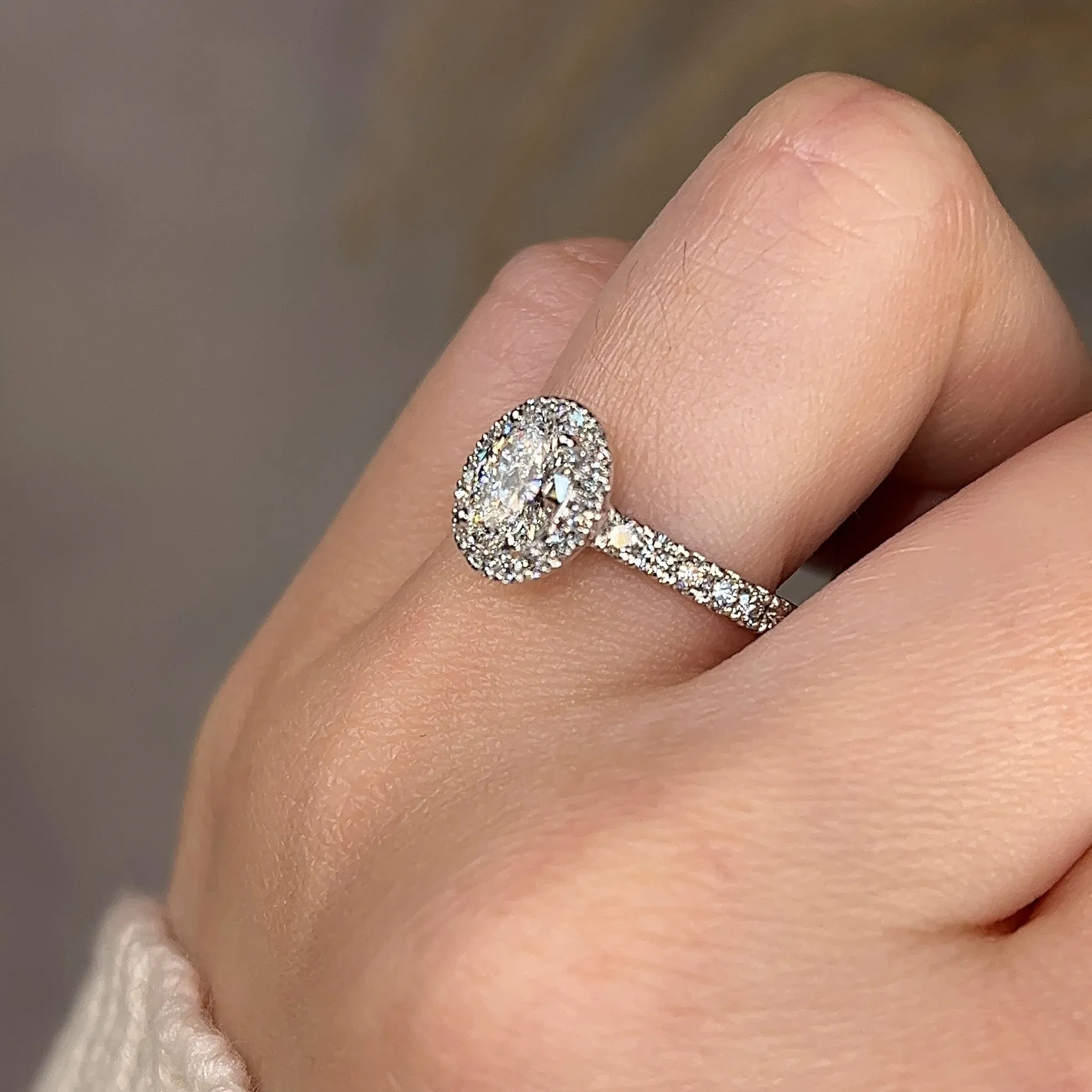 "Morgan" Halo 1.50 Carat Oval Cut Diamond Shoulders Engagement Ring