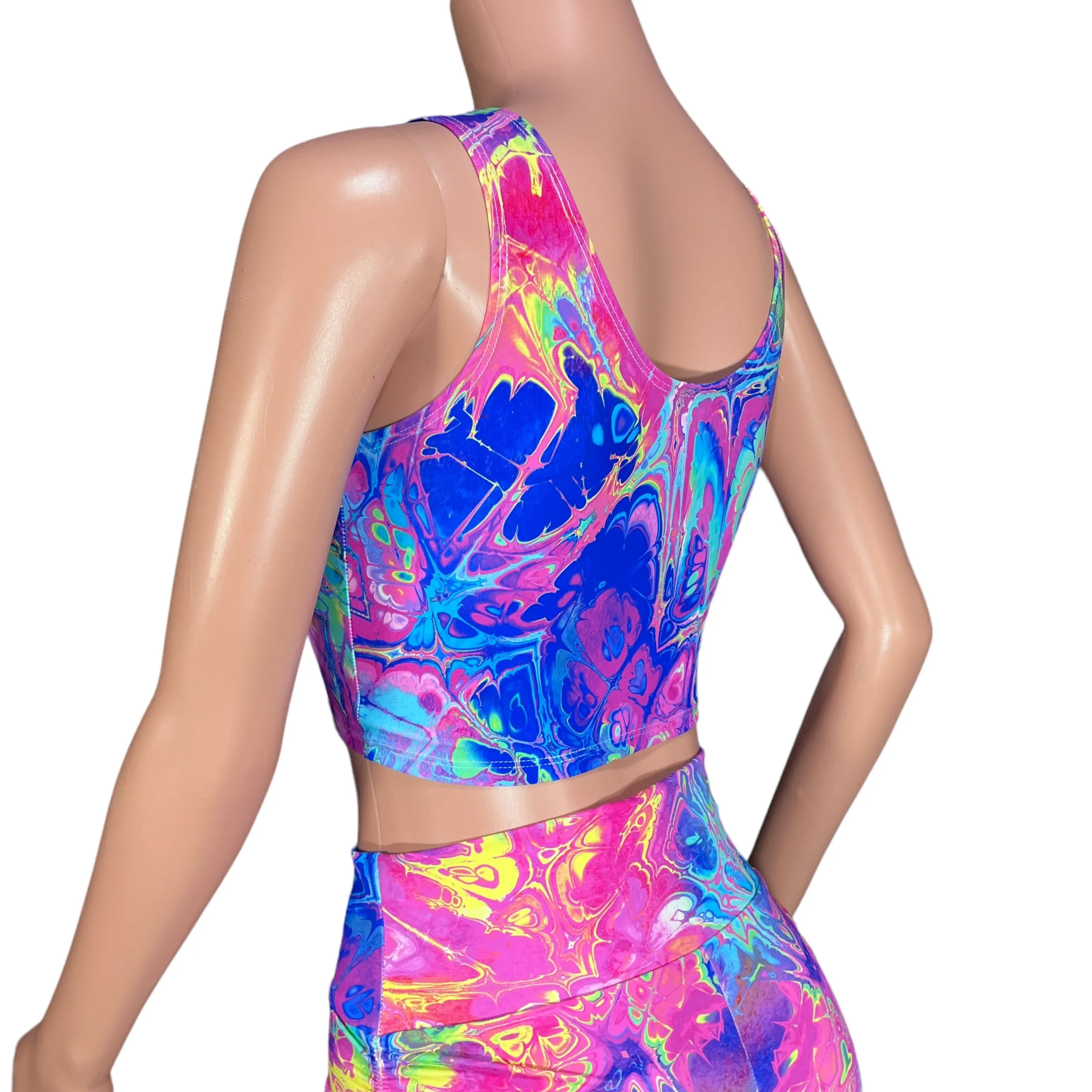 Ruched Crop Tank Top - Rainbow Vapor