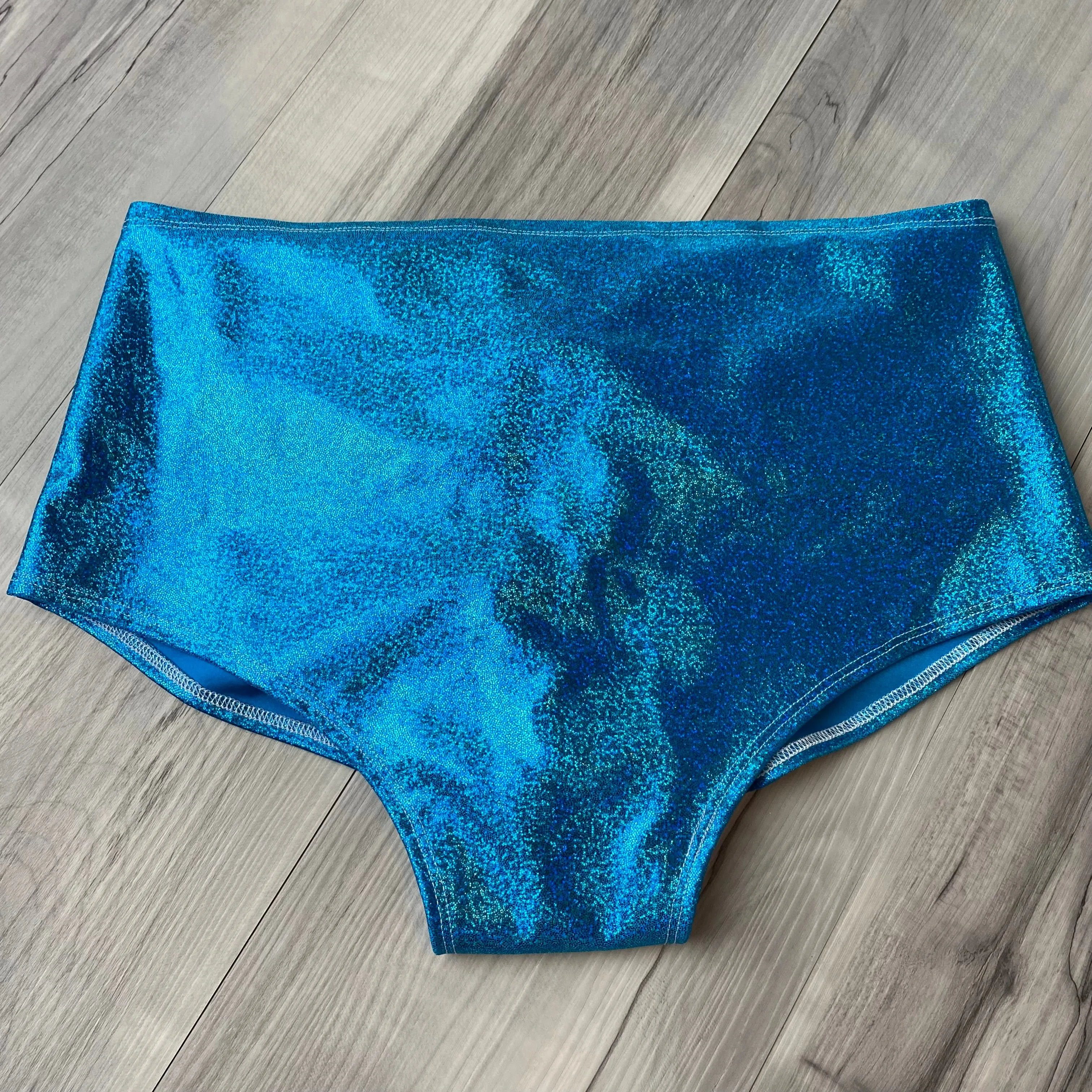 SALE - LARGE High Waist Scrunch Bikini Hot Pants - Turquoise Sparkle