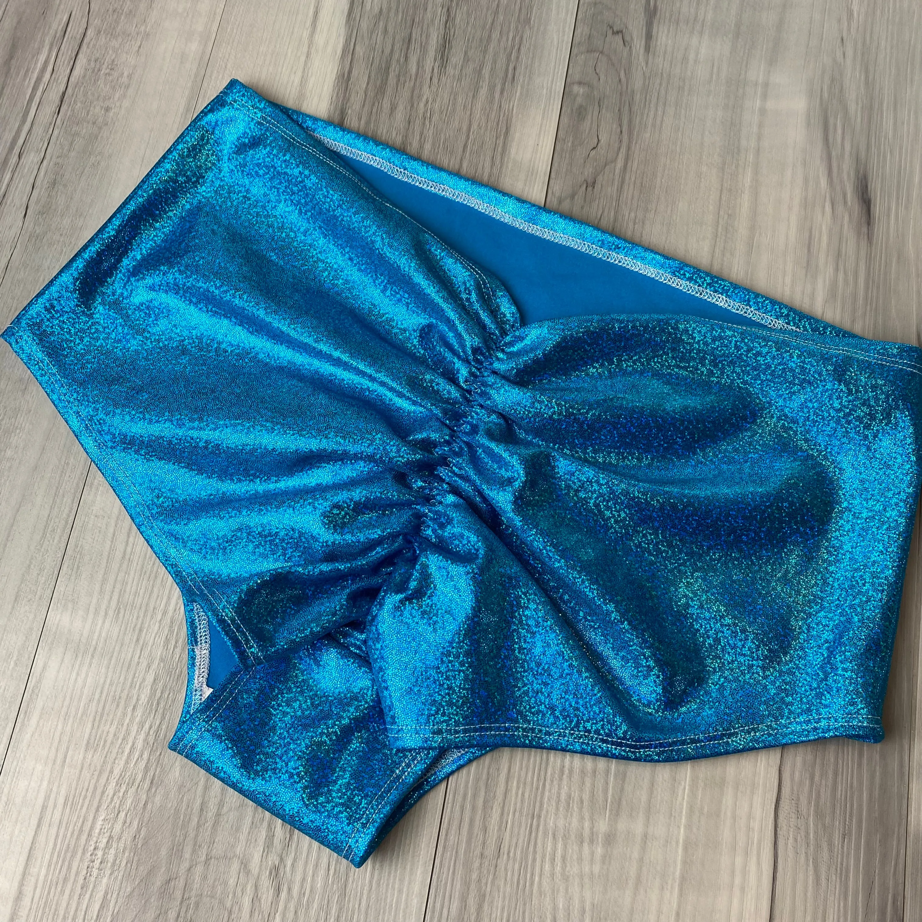 SALE - LARGE High Waist Scrunch Bikini Hot Pants - Turquoise Sparkle