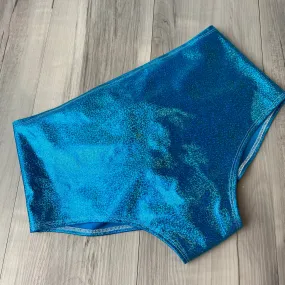 SALE - LARGE High Waist Scrunch Bikini Hot Pants - Turquoise Sparkle