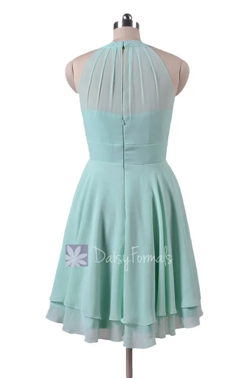 Short High Low Mint Green Chiffon Bridesmaid Dress Mint Chiffon Party Formal Dress (CST2225)