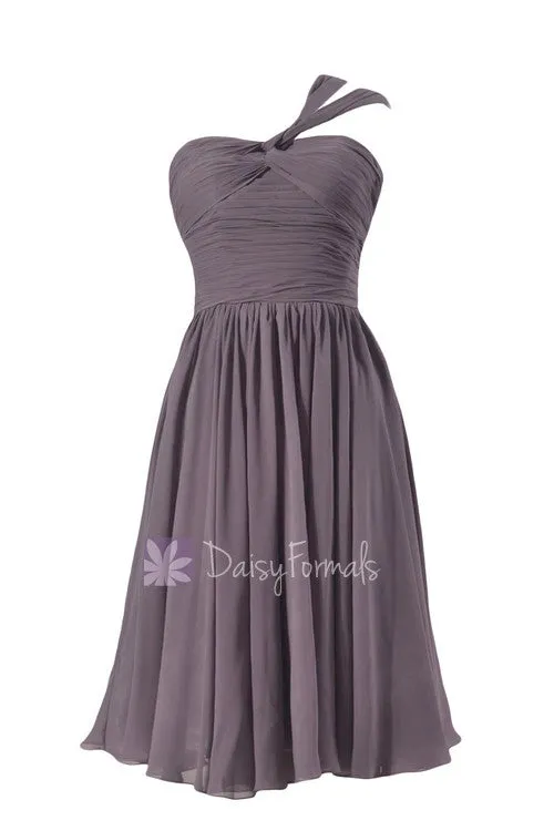 Short Slate Gray One-Shoulder Sweetheart Chiffon Wedding Party Dress(BM731S)