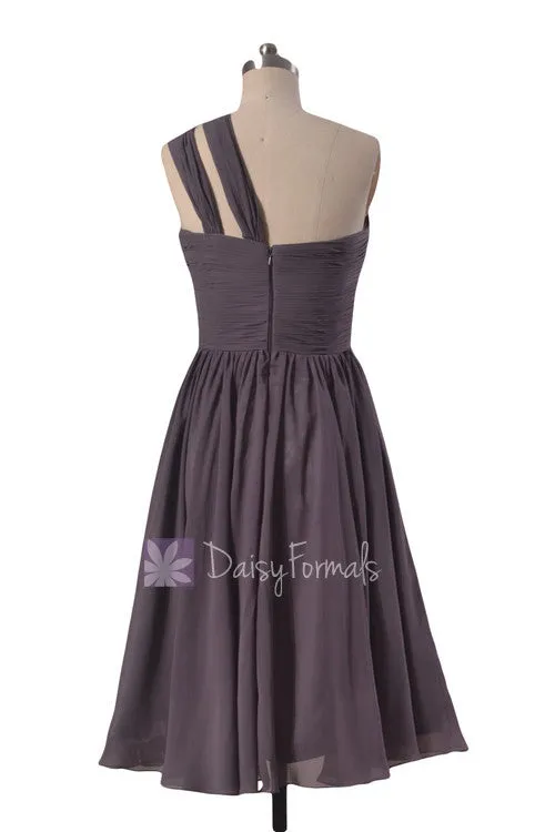 Short Slate Gray One-Shoulder Sweetheart Chiffon Wedding Party Dress(BM731S)