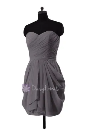 Slate Gray Chiffon Mini Skirt Bridesmaid Dress Bridal Party Dress(BM643N)