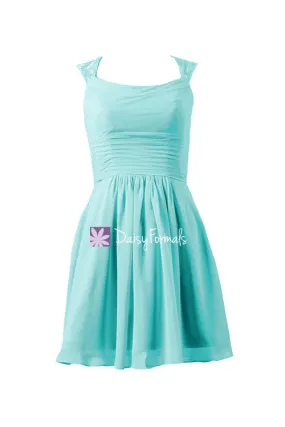 Smoother Aqua Chiffon Bridal Party Dress Scoop Neckline Beach Wedding Dress (BM241)