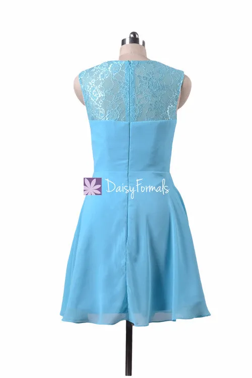 Smoother Aqua Chiffon Bridal Party Dress Scoop Neckline Beach Wedding Dress (BM241)