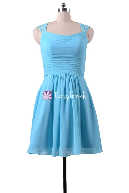 Smoother Aqua Chiffon Bridal Party Dress Scoop Neckline Beach Wedding Dress (BM241)