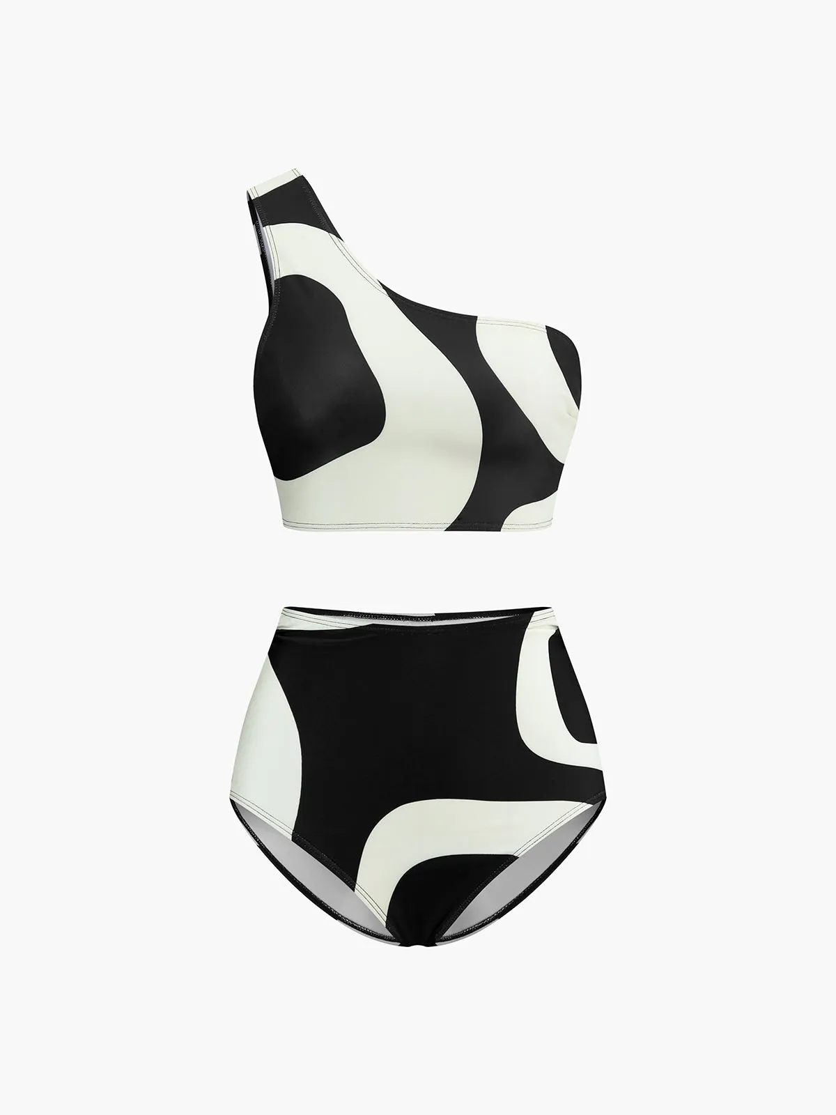 Two-Tone Asymmetrical Neck Bikini Set