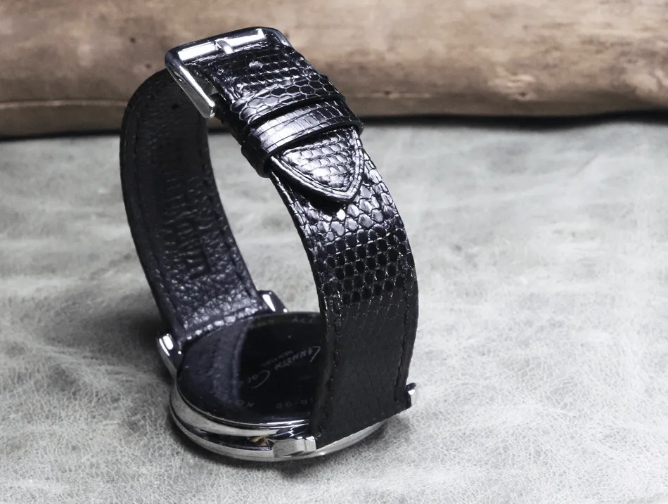 Ultra-thin Genuine Black Lizard Leather Watch Strap 18mm 19mm 20mm 21mm 22mm Calfskin Bottom Watch