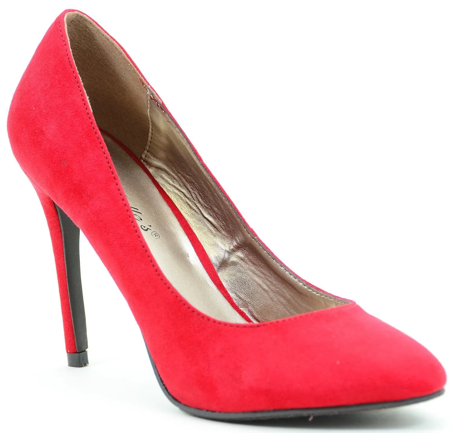 Vegan Suede Pointy Toe Single Sole Women's Fashion Pump - Red or Blue