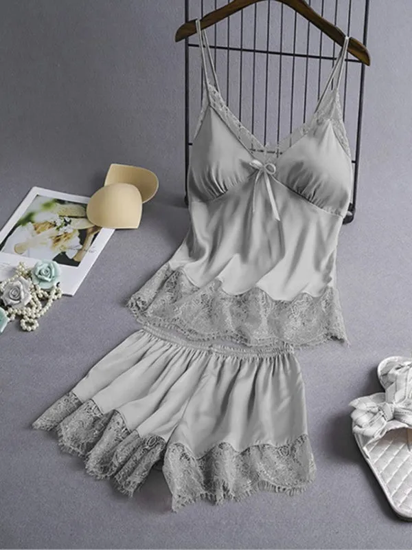 Women's Lace Camisole And Pajamas Shorts Set