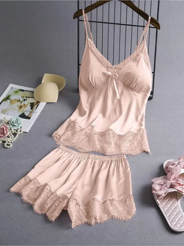 Women's Lace Camisole And Pajamas Shorts Set