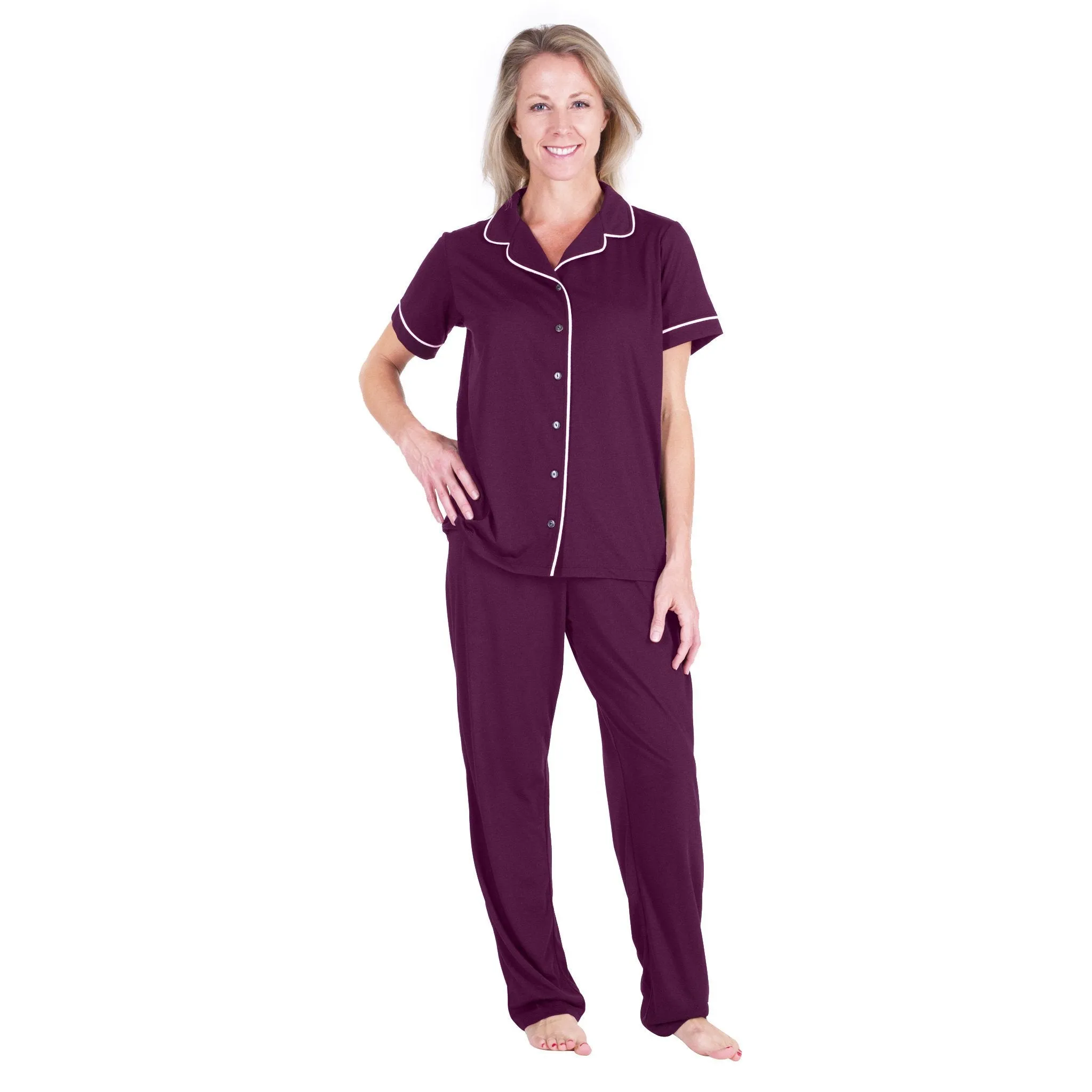 Women's Moisture Wicking Short Sleeve Button Front Pajama Set