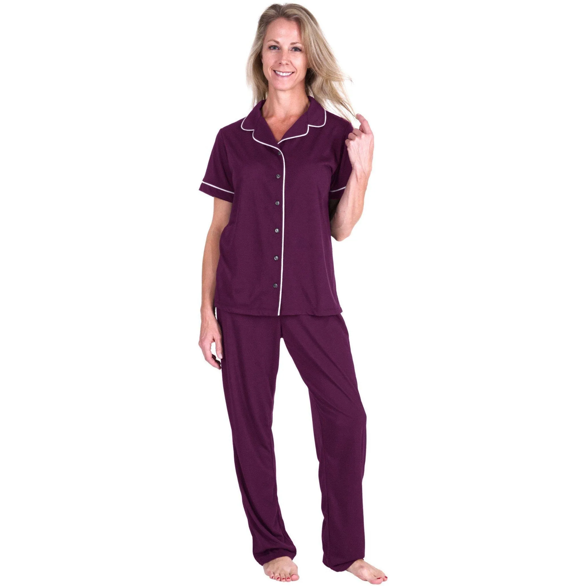 Women's Moisture Wicking Short Sleeve Button Front Pajama Set