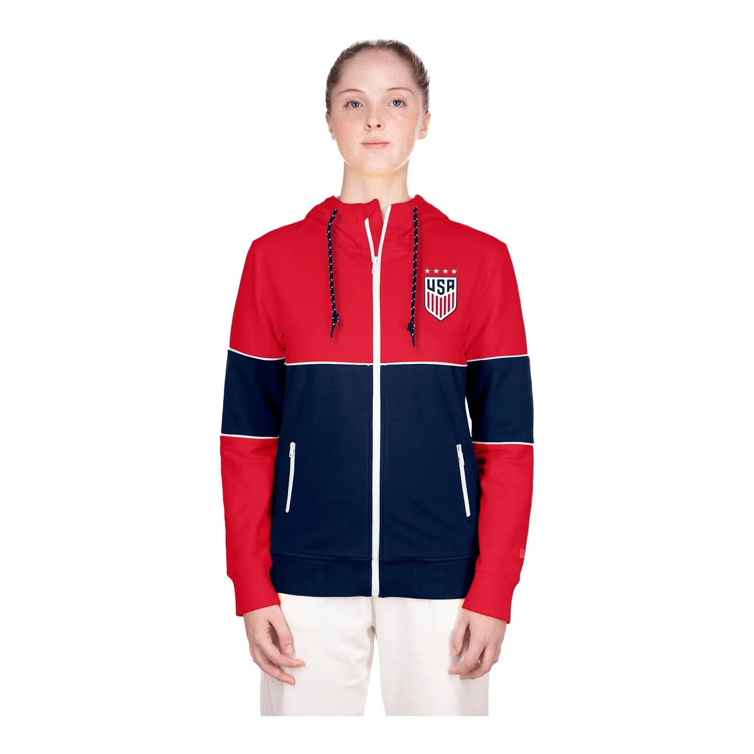 Women's New Era USWNT Full Zip Blocked Red Hoodie